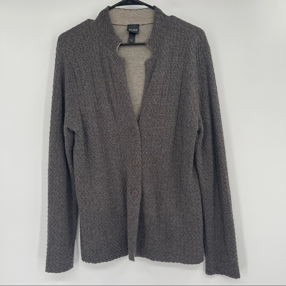 EILEEN FISHER NOTCH COLLAR TEXTURED CARDIGAN WOOL BLEND​